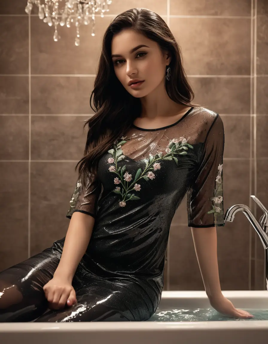 photo of young woman, in soaking wet, drenched clothes,
Very High heels, Legging , Skin tight Cotton round neck very long kurti with embroidery designs, half sleeve, transparent , ,Women in luxury bathroom with ambient and mood lights,super close up, 
enjoying, wet clothes stuck to body,
detailed textures of the wet clothes, wet face, wet plastered hair,
wet, drenched, professional, high-quality details, full body view.
sharp focus, ultra-high pixel detail, realistic, high-quality, full colors, incredibly detailed, 4k, 8k, 16k, hyper-realistic, RAW photo, masterpiece, ultra-detailed, professionally color graded, professional photograph,  Stylish Straight open hairstyle , fully dark  , black straight hair, campfire , huge thick ass, clevage , thin chain on neck, no hair part, wearing a luxury wrist watch 
