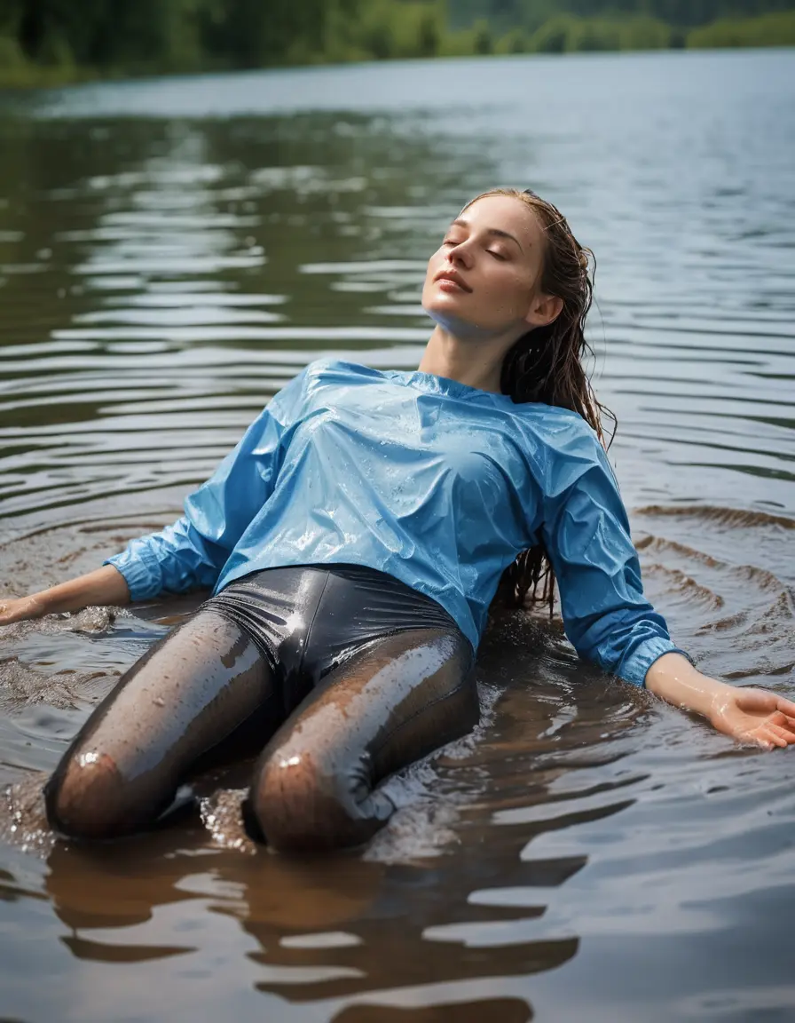 photo of young woman, in soaking wet, drenched clothes,
Thin socks, Thin tights, Thin, short top, Woman lay in a lake, sunny day, 
enjoying, wet clothes stuck to body,
detailed textures of the wet clothes, wet face, wet plastered hair,
wet, drenched, professional, high-quality details, full body view.
sharp focus, ultra-high pixel detail, realistic, high-quality, full colors, incredibly detailed, 4k, 8k, 16k, hyper-realistic, RAW photo, masterpiece, ultra-detailed, professionally color graded, professional photograph, sopping