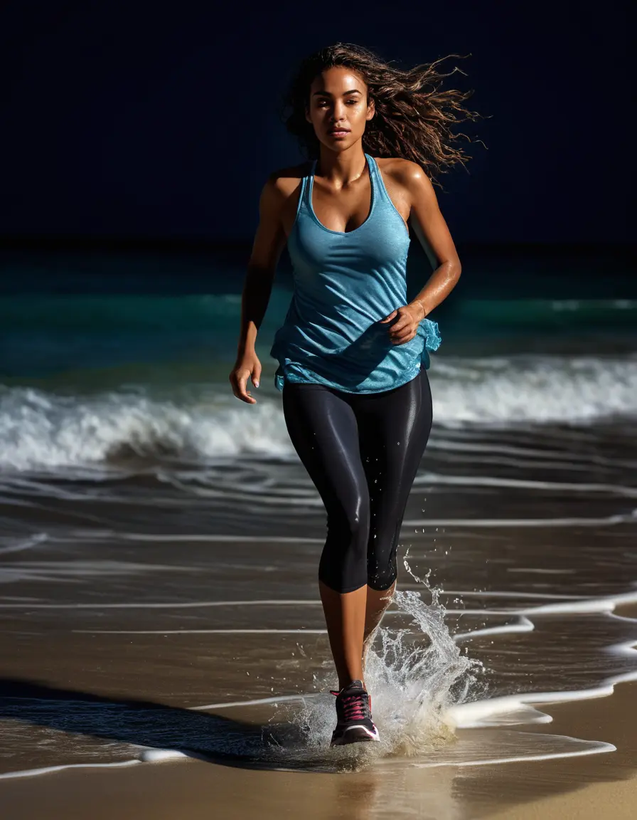 photo of young woman, in soaking wet, drenched clothes,
running sneaker, tight pants and thin tights, chiffon hemd, karibik beach at night ambient light, campfire, boobs, spotlight, 
enjoying, wet clothes stuck to body,
detailed textures of the wet clothes, wet face, wet plastered hair,
wet, drenched, professional, high-quality details, full body view.
sharp focus, ultra-high pixel detail, realistic, high-quality, full colors, incredibly detailed, 4k, 8k, 16k, hyper-realistic, RAW photo, masterpiece, ultra-detailed, professionally color graded, professional photograph