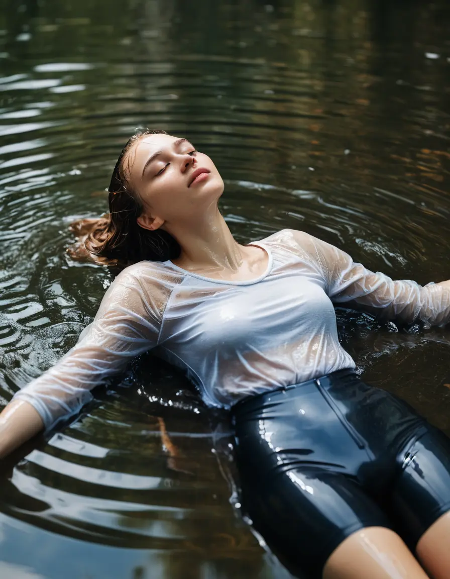 photo of young woman, in soaking wet, drenched clothes,
Thin socks, Thin tights, Thin, short top, Woman lay in a lake, sunny day, 
enjoying, wet clothes stuck to body,
detailed textures of the wet clothes, wet face, wet plastered hair,
wet, drenched, professional, high-quality details, full body view.
sharp focus, ultra-high pixel detail, realistic, high-quality, full colors, incredibly detailed, 4k, 8k, 16k, hyper-realistic, RAW photo, masterpiece, ultra-detailed, professionally color graded, professional photograph, sopping