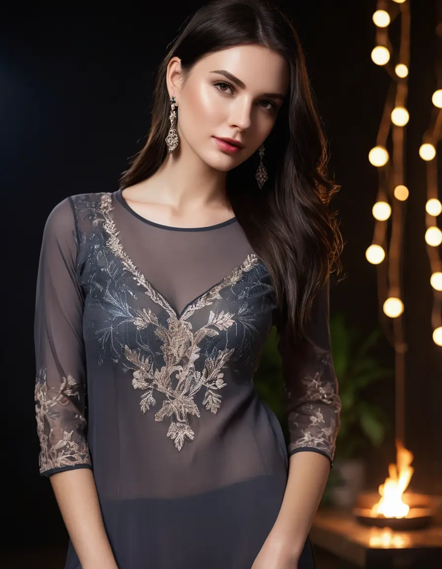 photo of young woman, in soaking wet, drenched clothes,
Very High heels, Chiffon Pants, Skin tight Cotton round neck  kurta with embroidery designs, half sleeve, transparent , ,Women in luxury restaurant with ambient and mood lights,super close up, women seducing each other , 
enjoying, wet clothes stuck to body,
detailed textures of the wet clothes, wet face, wet plastered hair,
wet, drenched, professional, high-quality details, full body view.
sharp focus, ultra-high pixel detail, realistic, high-quality, full colors, incredibly detailed, 4k, 8k, 16k, hyper-realistic, RAW photo, masterpiece, ultra-detailed, professionally color graded, professional photograph,  Stylish Straight open hairstyle , fully dark  , black straight hair, campfire , huge thick ass, clevage , thin chain on neck, no hair part, wearing a simple wrist watch , jumping 
