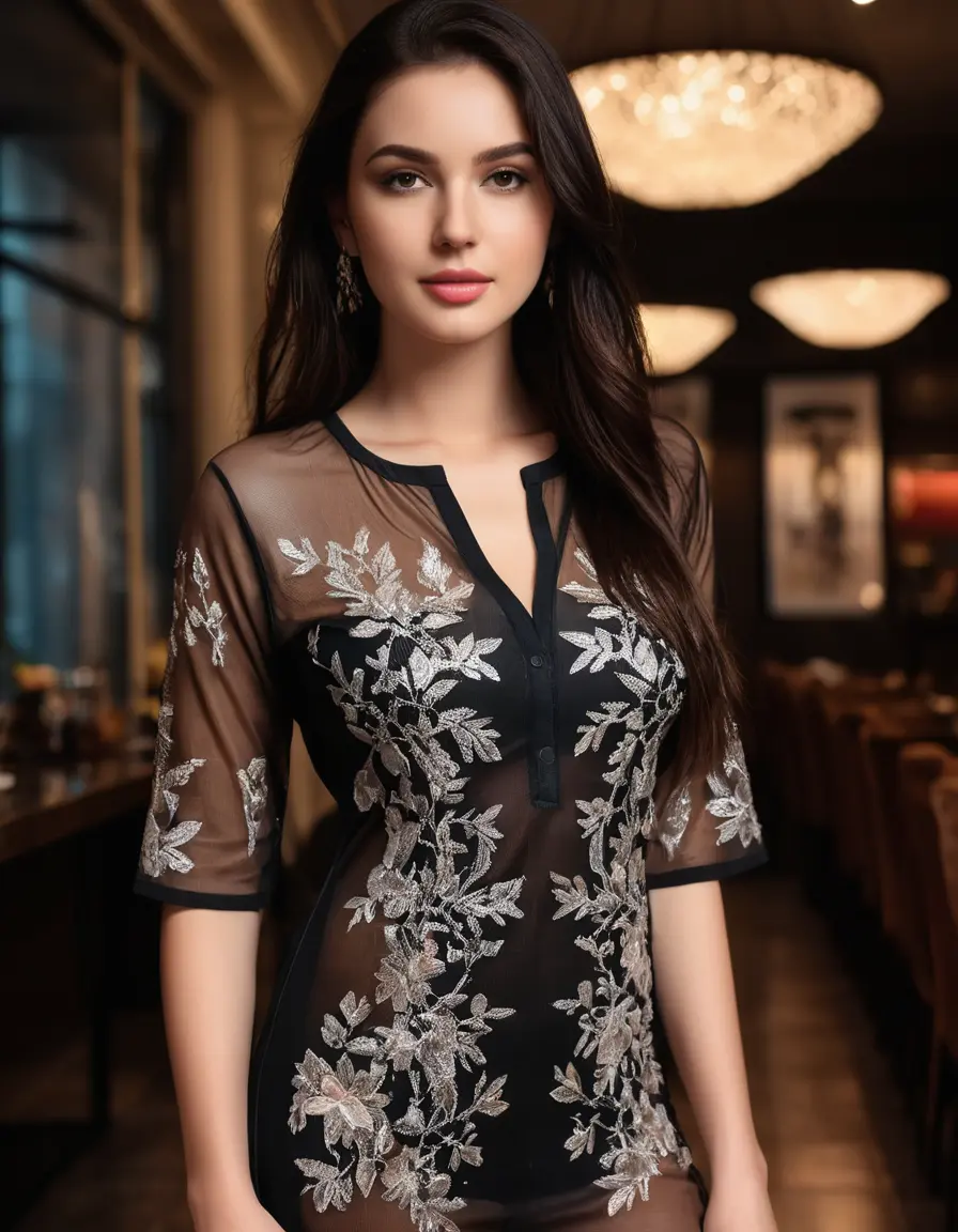 photo of young woman, in soaking wet, drenched clothes,
Very High heels, Chiffon Pants, Skin tight Cotton round neck open kurti with embroidery designs, half sleeve, transparent , ,Women in luxury restaurant with ambient and mood lights,super close up, women seducing her , 
enjoying, wet clothes stuck to body,
detailed textures of the wet clothes, wet face, wet plastered hair,
wet, drenched, professional, high-quality details, full body view.
sharp focus, ultra-high pixel detail, realistic, high-quality, full colors, incredibly detailed, 4k, 8k, 16k, hyper-realistic, RAW photo, masterpiece, ultra-detailed, professionally color graded, professional photograph,  Stylish Straight open hairstyle , fully dark  , black straight hair, campfire , huge thick ass, clevage , thin chain on neck, no hair part, wearing a simple wrist watch , jumping 
