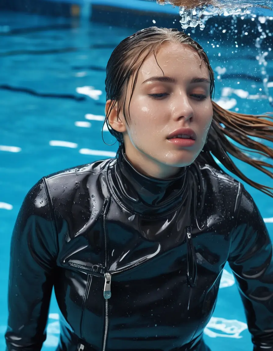 photo of young woman, in soaking wet, drenched clothes,
ankle boots , skin tight black leatherlegging , slim fit black biker leatherjacket, tight striped knit turtleneck sweater, handbag , fifteen years old horny blonde teenage girl with girlfriend hold her hand over her mouth and nose lies completely submerged in pool underwater up to her head at party in a crowded waterpark, completely wet from the rain, open mouth, half closed eyes, 
enjoying, wet clothes stuck to body,
detailed textures of the wet clothes, wet face, wet plastered hair,
wet, drenched, professional, high-quality details, full body view.
sharp focus, ultra-high pixel detail, realistic, high-quality, full colors, incredibly detailed, 4k, 8k, 16k, hyper-realistic, RAW photo, masterpiece, ultra-detailed, professionally color graded, professional photograph, fifteen years old, completely soaked, completely dripping wet, very wet clothes, sleek long straight hair, sleek ponytail, embarrassed facial expression, slight yawn, all girls wear different styles of clothes, carrying a dripping wet smal handbag, a lot of people stands in the background, close-up, view from above, highly realistic representation, ultra sharp focus, highly photorealistic detailed facial features and expressions, highly photorealistic hands, highly best quality, highly sharp photorealistic image, highly photorealistic details, highest photorealistic wet clothes, full UHD resolution, highest photorealistic sharpness of the image, 32 K