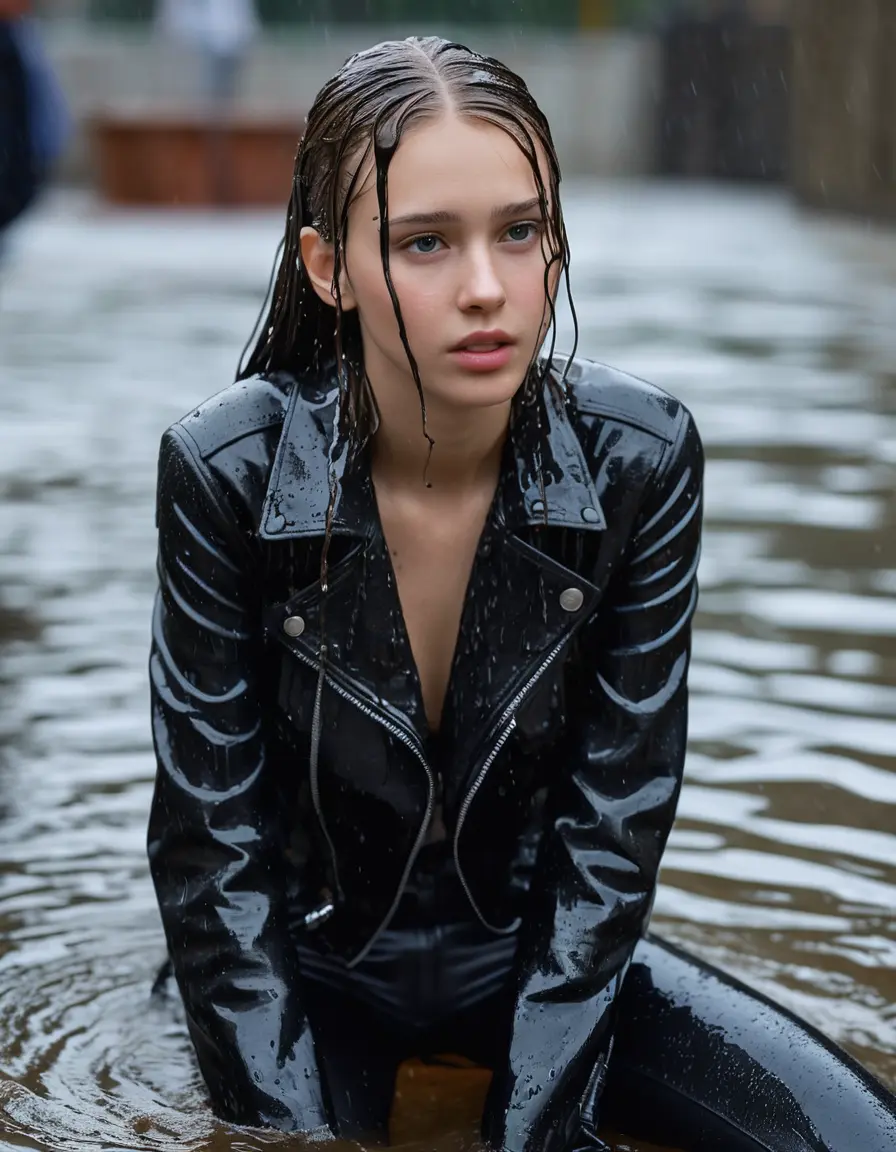 photo of young woman, in soaking wet, drenched clothes,
bare, super skin tight denim jeans, slim fit black biker leatherjacket, tight striped knit turtleneck sweater, handbag , fifteen years old horny blonde teenage girl with girlfriend hold her hand over her mouth and nose lies completely submerged in bathtube after party, completely wet from the rain, open mouth, big eyes, 
enjoying, wet clothes stuck to body,
detailed textures of the wet clothes, wet face, wet plastered hair,
wet, drenched, professional, high-quality details, full body view.
sharp focus, ultra-high pixel detail, realistic, high-quality, full colors, incredibly detailed, 4k, 8k, 16k, hyper-realistic, RAW photo, masterpiece, ultra-detailed, professionally color graded, professional photograph, fifteen years old, completely soaked, completely dripping wet, sleek long straight hair, worried and embarrassed facial expression, slight yawn, all girls wear different styles of clothes, carrying a dripping wet smal handbag, a lot of people stands in the background, close-up, view from above, highly realistic representation, ultra sharp focus, highly photorealistic detailed facial features and expressions, highly photorealistic hands, highly best quality, highly sharp photorealistic image, highly photorealistic details, highest photorealistic wet clothes, full UHD resolution, highest photorealistic sharpness of the image, 32 K