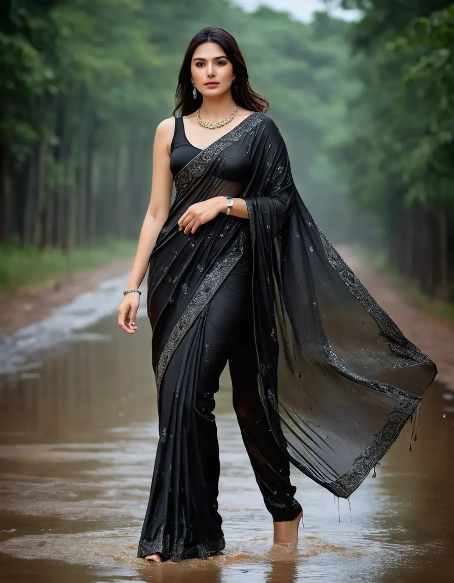 photo of young woman, in soaking wet, drenched clothes,
Stilletto heels, Silk pants, Embroidery,  long black Saree skin tight , Space ,grope another female , 
enjoying, wet clothes stuck to body,
detailed textures of the wet clothes, wet face, wet plastered hair,
wet, drenched, professional, high-quality details, full body view.
sharp focus, ultra-high pixel detail, realistic, high-quality, full colors, incredibly detailed, 4k, 8k, 16k, hyper-realistic, RAW photo, masterpiece, ultra-detailed, professionally color graded, professional photograph, Straight open  wavy hairstyle , , pear shaped body,  wrist watch, thin necklace t ,  , no make up, 