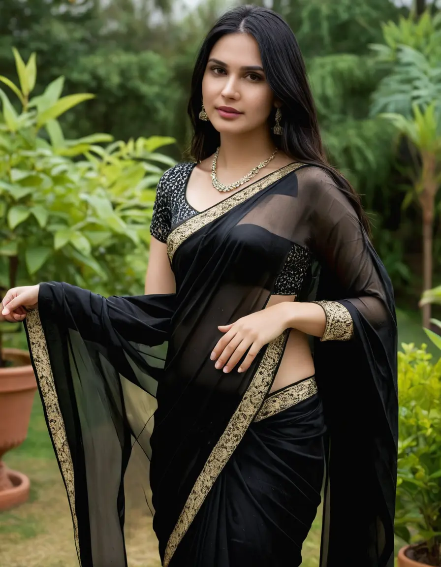 photo of young woman, in soaking wet, drenched clothes,
Stilletto heels, Silk pants, Embroidery,  long black Saree skin tight , Garden ,grope another female , 
enjoying, wet clothes stuck to body,
detailed textures of the wet clothes, wet face, wet plastered hair,
wet, drenched, professional, high-quality details, full body view.
sharp focus, ultra-high pixel detail, realistic, high-quality, full colors, incredibly detailed, 4k, 8k, 16k, hyper-realistic, RAW photo, masterpiece, ultra-detailed, professionally color graded, professional photograph, Straight open  wavy hairstyle , , pear shaped body,  wrist watch, thin necklace t ,  , no make up, 