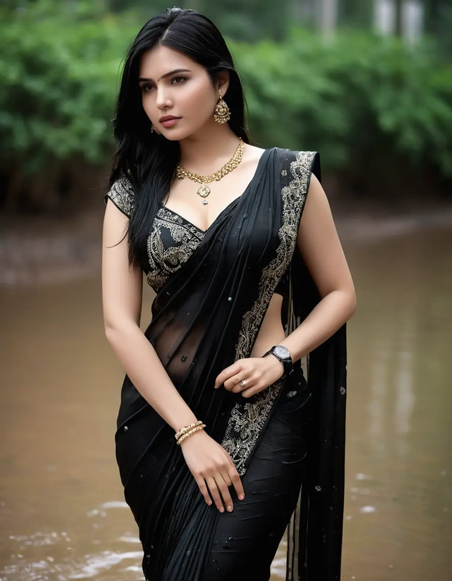 photo of young woman, in soaking wet, drenched clothes,
Stilletto heels, Silk pants, Embroidery,  long black Saree skin tight , Well ,grope another female , 
enjoying, wet clothes stuck to body,
detailed textures of the wet clothes, wet face, wet plastered hair,
wet, drenched, professional, high-quality details, full body view.
sharp focus, ultra-high pixel detail, realistic, high-quality, full colors, incredibly detailed, 4k, 8k, 16k, hyper-realistic, RAW photo, masterpiece, ultra-detailed, professionally color graded, professional photograph, Straight open  wavy hairstyle , , pear shaped body,  wrist watch, thin necklace t ,  , no make up, 4.6feet tall model , 36b bra size, 