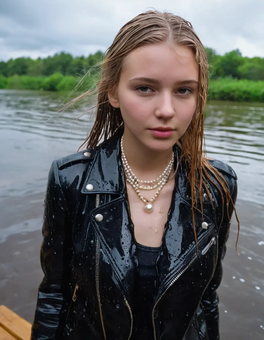 photo of young woman, in soaking wet, drenched clothes,
ankle boots, super skin tight light pink denim jeans, slim fit black biker leatherjacket,  tight sexy tshirt with wide necklace, handbag, pearl necklace, Fifteen years horny blonde teenage girl with her Friends holds her hand over her mouth and nose posing completely soaked deep submerged into water for a picture near a dock, 
enjoying, wet clothes stuck to body,
detailed textures of the wet clothes, wet face, wet plastered hair,
wet, drenched, professional, high-quality details, full body view.
sharp focus, ultra-high pixel detail, realistic, high-quality, full colors, incredibly detailed, 4k, 8k, 16k, hyper-realistic, RAW photo, masterpiece, ultra-detailed, professionally color graded, professional photograph, Fifteen years old, completely soaked, completely dripping wet from head to toe, very wet clothes, sleek long straight hair, worried and embarrassed facial expression, slight yawn, moaning,  all girls wear different styles of clothes, she takes her handbag with her into the water, a lot of people stands in the background, close-up, view from above, highly realistic representation, ultra sharp focus, highly photorealistic detailed facial features and expressions, highly photorealistic hands, highly best quality, highly sharp photorealistic image, highly photorealistic details, highest photorealistic wet clothes, full UHD resolution, highest photorealistic sharpness of the image, 32 K