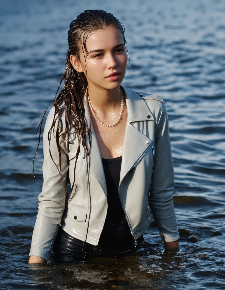 photo of young woman, in soaking wet, drenched clothes,
ankle boots, dripping wet super skin tight light white denim jeans, slim fit black biker leatherjacket,  tight sexy tshirt with wide necklace, handbag, pearl necklace, Fifteen years horny blonde teenage girl with her Friends holds her hand over her mouth and nose posing completely soaked deep submerged into water for a picture near a crowded dock , 
enjoying, wet clothes stuck to body,
detailed textures of the wet clothes, wet face, wet plastered hair,
wet, drenched, professional, high-quality details, full body view.
sharp focus, ultra-high pixel detail, realistic, high-quality, full colors, incredibly detailed, 4k, 8k, 16k, hyper-realistic, RAW photo, masterpiece, ultra-detailed, professionally color graded, professional photograph, Fifteen years old, completely soaked, completely dripping wet from head to toe, very wet clothes, sleek long straight hair, sleek ponytail, worried and embarrassed facial expression, slight yawn, moaning,  all girls wear different styles of clothes, she soakes her handbag into the water, a lot of people stands in the background, close-up, view from above, highest realistic representation, ultra sharp focus, highest photorealistic detailed facial features and expressions, highest photorealistic hands, highest best quality, highest photorealistic details, highest photorealistic wet clothes, full UHD resolution, highest photorealistic sharpness of the image, 32 K, wet skin, wet clothes, damp fabric