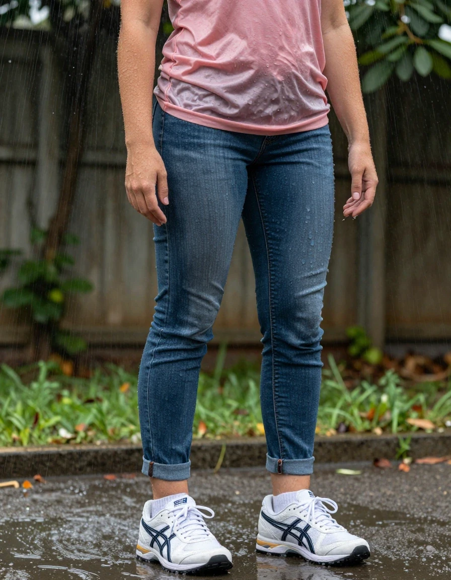 photo of young woman, in soaking wet, drenched clothes,
asics sneakers, white  socks, jeans, pink t shirt, standing under shower, 
enjoying, wet clothes stuck to body,
detailed textures of the wet clothes, wet face, wet plastered hair,
wet, drenched, professional, high-quality details, full body view.
sharp focus, ultra-high pixel detail, realistic, high-quality, full colors, incredibly detailed, 4k, 8k, 16k, hyper-realistic, RAW photo, masterpiece, ultra-detailed, professionally color graded, professional photograph, wet skin, wet clothes, damp fabric