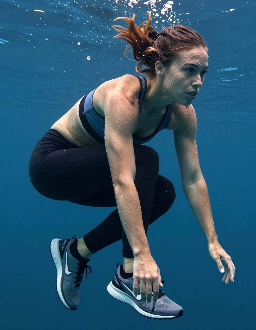 photo of young woman, in soaking wet, drenched clothes,
nike running sneakers,  short black socks, sweatpants, sport bra, diving underwater, 
enjoying, wet clothes stuck to body,
detailed textures of the wet clothes, wet face, wet plastered hair,
wet, drenched, professional, high-quality details, full body view.
sharp focus, ultra-high pixel detail, realistic, high-quality, full colors, incredibly detailed, 4k, 8k, 16k, hyper-realistic, RAW photo, masterpiece, ultra-detailed, professionally color graded, professional photograph, wet skin, wet clothes, damp fabric