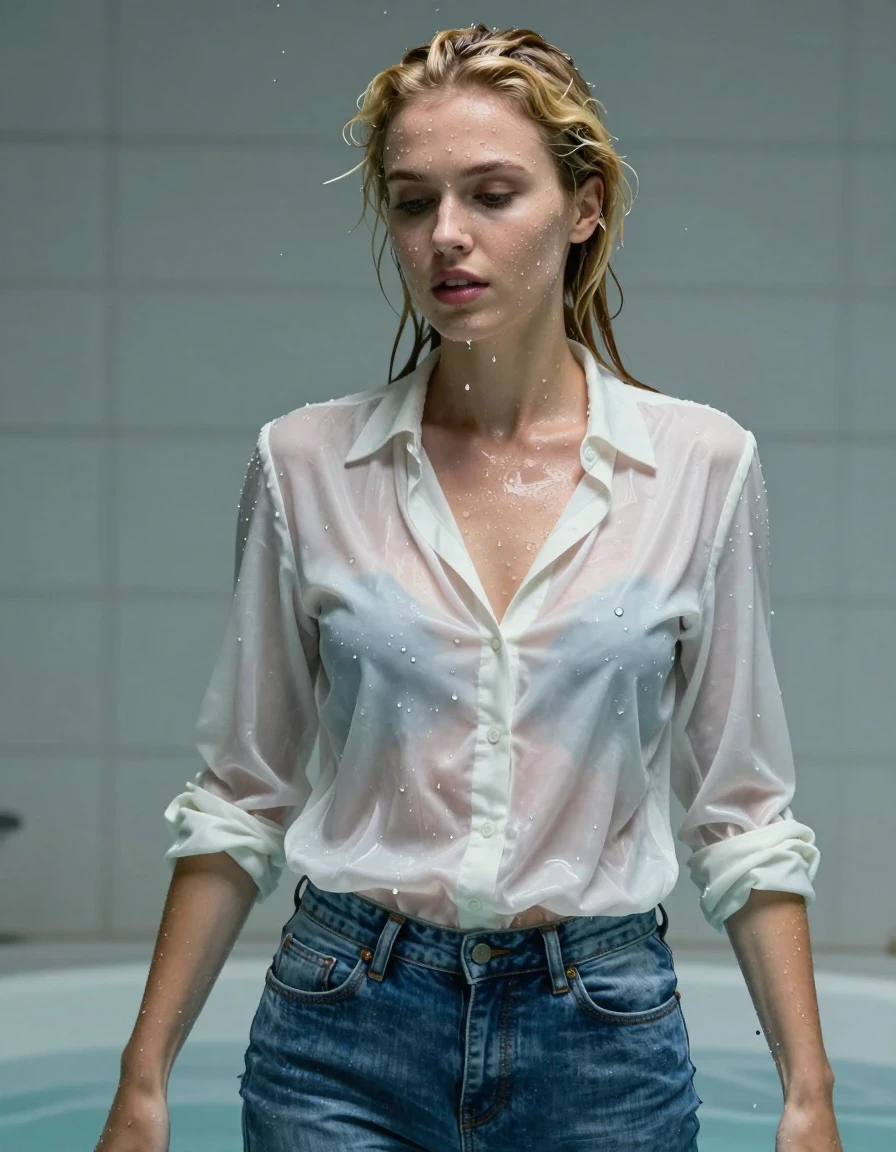 photo of young woman, in soaking wet, drenched clothes,
blue jeans, white silk blouse, bath, 
enjoying, wet clothes stuck to body,
detailed textures of the wet clothes, wet face, wet plastered hair,
wet, drenched, professional, high-quality details, full body view.
sharp focus, ultra-high pixel detail, realistic, high-quality, full colors, incredibly detailed, 4k, 8k, 16k, hyper-realistic, RAW photo, masterpiece, ultra-detailed, professionally color graded, professional photograph, dripping wet, blonde, underwater, wet skin, wet clothes, damp fabric