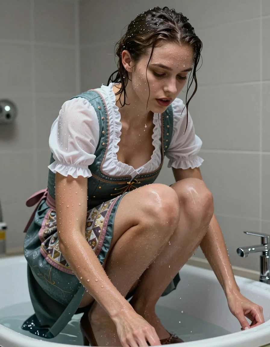 photo of young woman, in soaking wet, drenched clothes,
heels, long skirt, dirndl, bath, 
enjoying, wet clothes stuck to body,
detailed textures of the wet clothes, wet face, wet plastered hair,
wet, drenched, professional, high-quality details, full body view.
sharp focus, ultra-high pixel detail, realistic, high-quality, full colors, incredibly detailed, 4k, 8k, 16k, hyper-realistic, RAW photo, masterpiece, ultra-detailed, professionally color graded, professional photograph, wet skin, wet clothes, damp fabric
