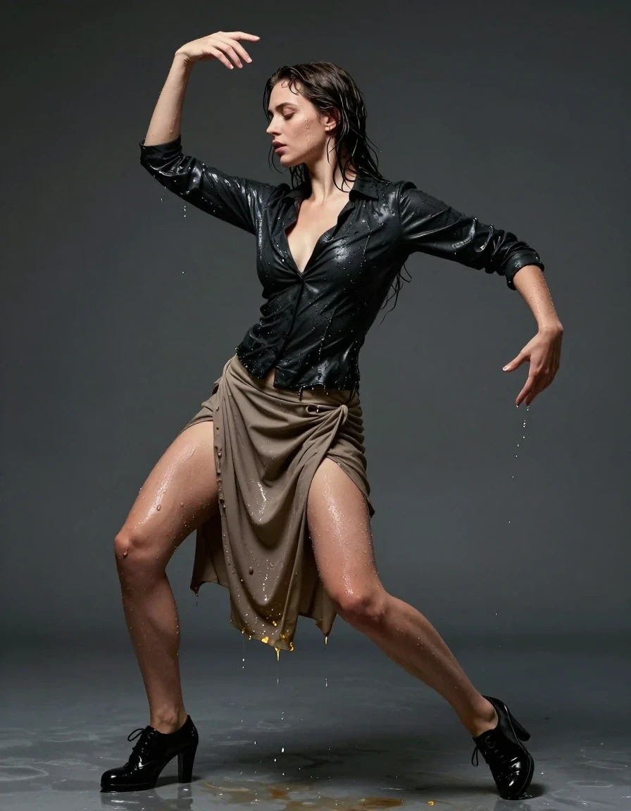 photo of young woman, in soaking wet, drenched clothes,
Shoes, Skirt, Blouse and jacket, Orgy, 
enjoying, wet clothes stuck to body,
detailed textures of the wet clothes, wet face, wet plastered hair,
wet, drenched, professional, high-quality details, full body view.
sharp focus, ultra-high pixel detail, realistic, high-quality, full colors, incredibly detailed, 4k, 8k, 16k, hyper-realistic, RAW photo, masterpiece, ultra-detailed, professionally color graded, professional photograph, Dancing, wet skin, wet clothes, damp fabric