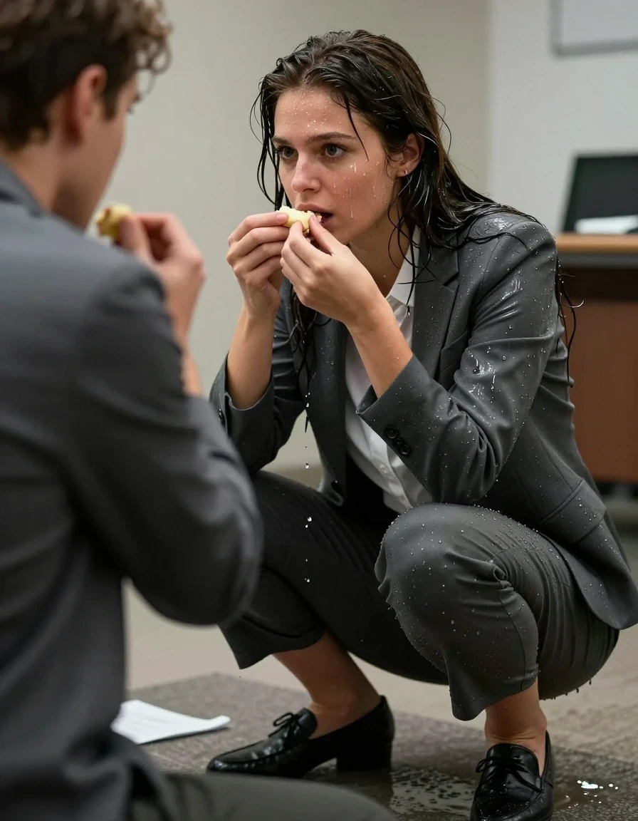 photo of young woman, in soaking wet, drenched clothes,
Shoes, Office trousers or skirt, Office shirt and jacket, Dinner at home, 
enjoying, wet clothes stuck to body,
detailed textures of the wet clothes, wet face, wet plastered hair,
wet, drenched, professional, high-quality details, full body view.
sharp focus, ultra-high pixel detail, realistic, high-quality, full colors, incredibly detailed, 4k, 8k, 16k, hyper-realistic, RAW photo, masterpiece, ultra-detailed, professionally color graded, professional photograph, Making love with one boy, wet skin, wet clothes, damp fabric