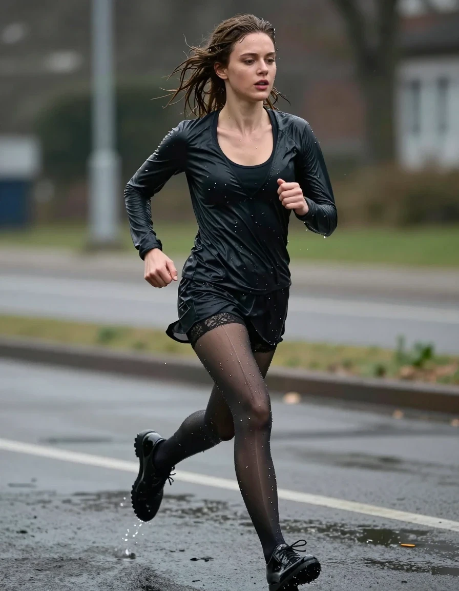 photo of young woman, in soaking wet, drenched clothes,
heels, Tights, Lace , Cyberpunk, 
enjoying, wet clothes stuck to body,
detailed textures of the wet clothes, wet face, wet plastered hair,
wet, drenched, professional, high-quality details, full body view.
sharp focus, ultra-high pixel detail, realistic, high-quality, full colors, incredibly detailed, 4k, 8k, 16k, hyper-realistic, RAW photo, masterpiece, ultra-detailed, professionally color graded, professional photograph, Meredith from Grey's anatomy. Running, wet skin, wet clothes, damp fabric