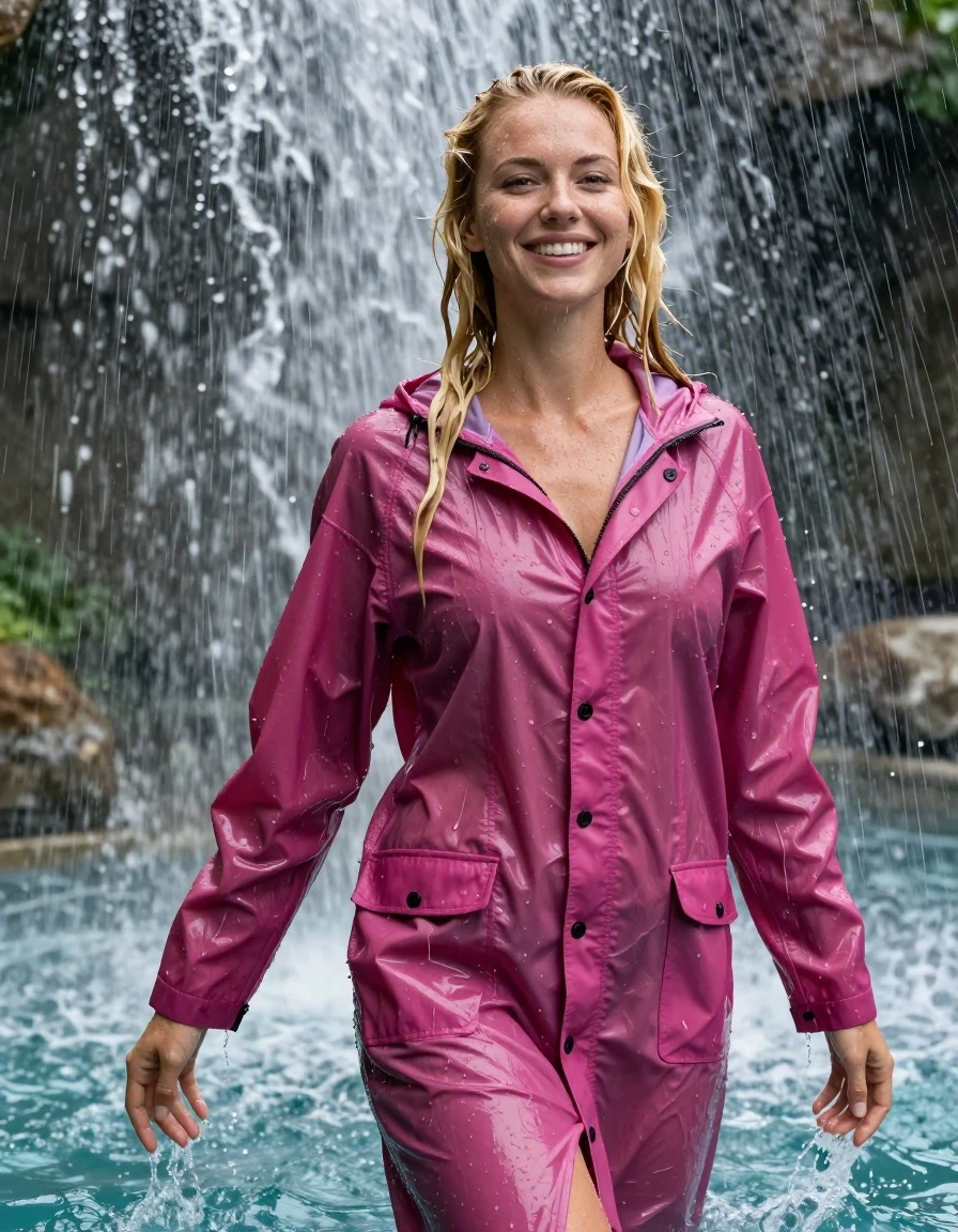 photo of young woman, in soaking wet, drenched clothes,
No underwear , Magenta  see through raincoat soaking wet,  no bra, Standing in the pool waterfall in the pouring rain , 
enjoying, wet clothes stuck to body,
detailed textures of the wet clothes, wet face, wet plastered hair,
wet, drenched, professional, high-quality details, full body view.
sharp focus, ultra-high pixel detail, realistic, high-quality, full colors, incredibly detailed, 4k, 8k, 16k, hyper-realistic, RAW photo, masterpiece, ultra-detailed, professionally color graded, professional photograph, photo of young woman, in soaking wet, drenched magenta rainjacket ,, dripping wet, shiny, completely soaked, , clinging to her  body  with no bra worn, shower on her , deep water, arms to the side, in a waterfall, enjoying, wet clothes stuck to body, detailed textures of the wet clothes, wet face, wet plastered hair, wet, drenched, professional, high-quality details, full body view. sharp focus, ultra-high pixel detail, realistic, high-quality, full colors, incredibly detailed, 4k, 8k, 16k, hyper-realistic, RAW photo, masterpiece, ultra-detailed, professionally color graded, professional photograph, blond, very long hair soaking wet, smiling, looking to the camera, completely soaked, drenched, dripping wet, wet skin, wet hair, wet clothes, damp fabric, wet skin, drenched fabric, wet clothes, wet skin, wet clothes, damp fabric, wet skin, wet clothes, damp fabric, wet skin, wet clothes, drenched fabric, wet skin, wet clothes, damp fabric, wet skin, wet clothes, damp fabric, wet skin, wet clothes, damp fabric, wet skin, wet clothes, damp fabric, wet skin, wet clothes, damp fabric