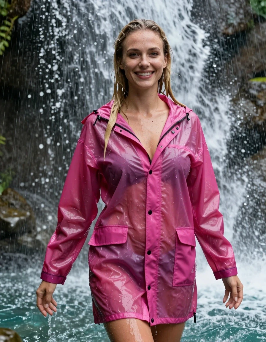 photo of young woman, in soaking wet, drenched clothes,
No underwear , Magenta nearly see through raincoat soaking wet,  no bra, Standing in the pool waterfall in the pouring rain , 
enjoying, wet clothes stuck to body,
detailed textures of the wet clothes, wet face, wet plastered hair,
wet, drenched, professional, high-quality details, full body view.
sharp focus, ultra-high pixel detail, realistic, high-quality, full colors, incredibly detailed, 4k, 8k, 16k, hyper-realistic, RAW photo, masterpiece, ultra-detailed, professionally color graded, professional photograph, photo of young woman, in soaking wet, drenched magenta rainjacket ,, dripping wet, shiny, completely soaked, , clinging to her  body  with no bra worn, shower on her , deep water, arms to the side, in a waterfall, enjoying, wet clothes stuck to body, detailed textures of the wet clothes, wet face, wet plastered hair, wet, drenched, professional, high-quality details, full body view. sharp focus, ultra-high pixel detail, realistic, high-quality, full colors, incredibly detailed, 4k, 8k, 16k, hyper-realistic, RAW photo, masterpiece, ultra-detailed, professionally color graded, professional photograph, blond, very long hair soaking wet, smiling, looking to the camera, completely soaked, drenched, dripping wet, wet skin, wet hair, wet clothes, damp fabric, wet skin, drenched fabric, wet clothes, wet skin, wet clothes, damp fabric, wet skin, wet clothes, damp fabric, wet skin, wet clothes, drenched fabric, wet skin, wet clothes, damp fabric, wet skin, wet clothes, damp fabric, wet skin, wet clothes, damp fabric, wet skin, wet clothes, damp fabric, wet skin, wet clothes, damp fabric